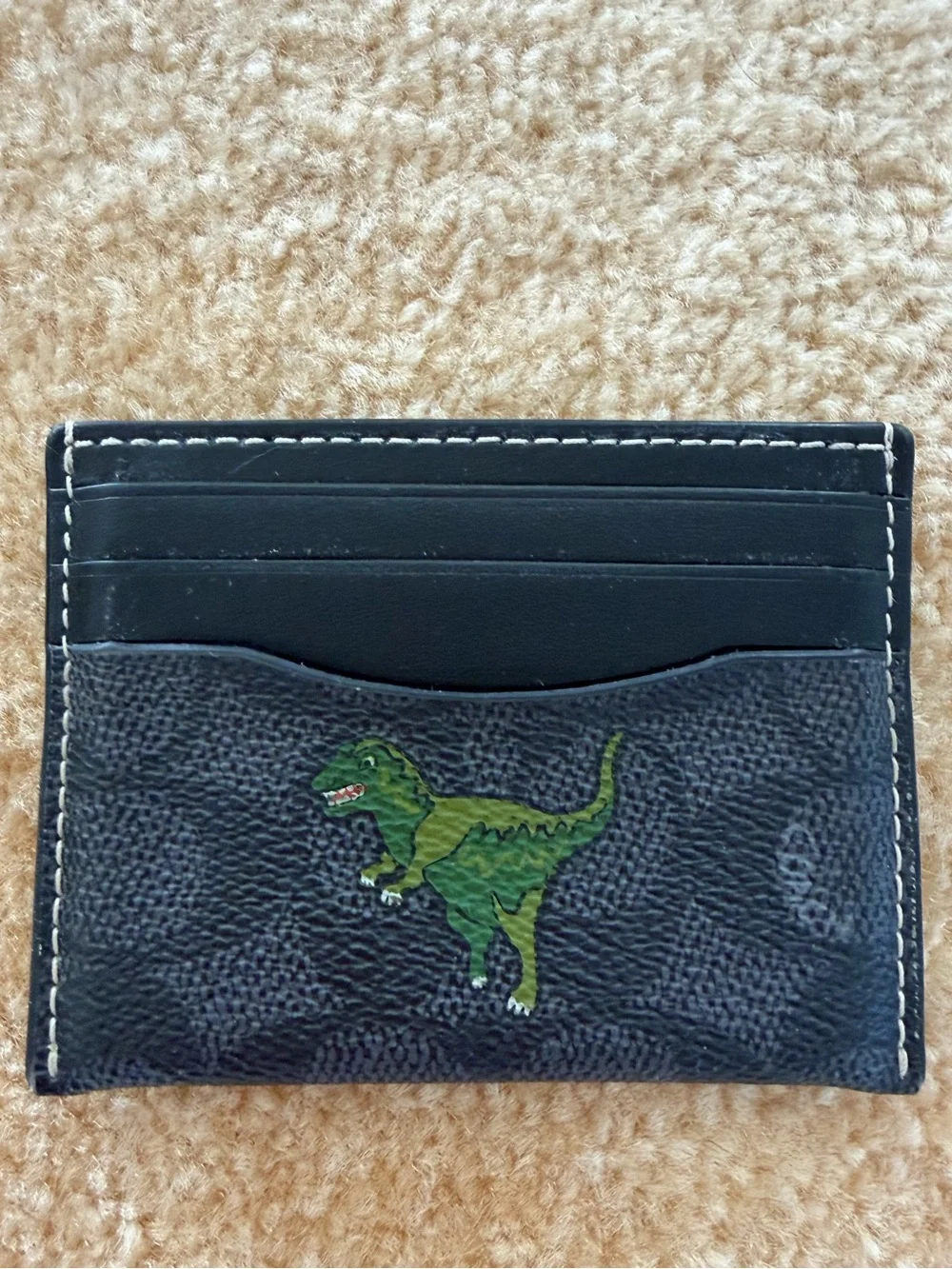 Coach Rexy Dinosaur Signature Slim Card Holder Wallet Black Green
